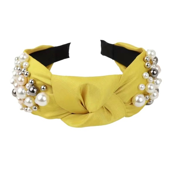 Black 1 PCS No Slip Knotted Cross Pearl Headband - Picture 9 of 12